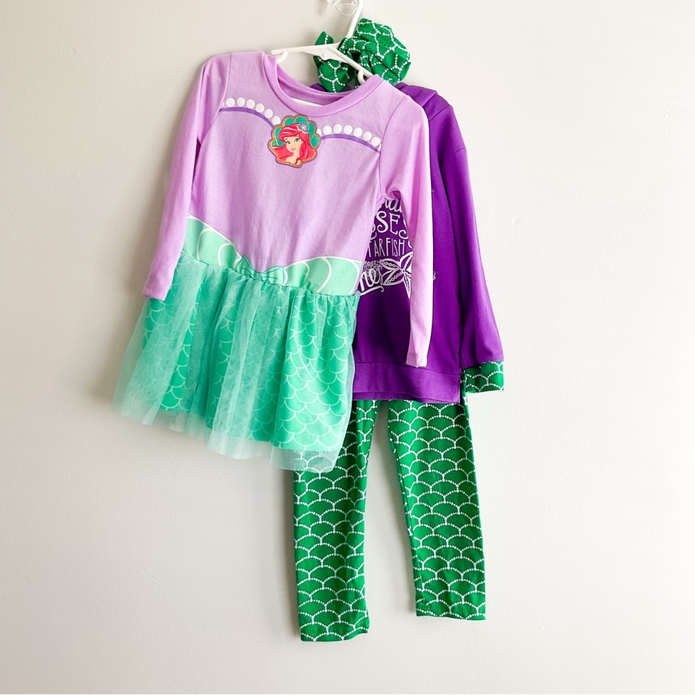 Disney Princess Ariel Girls Dress and 3pc Mermaid Long Sleeve Pant Set 3T
